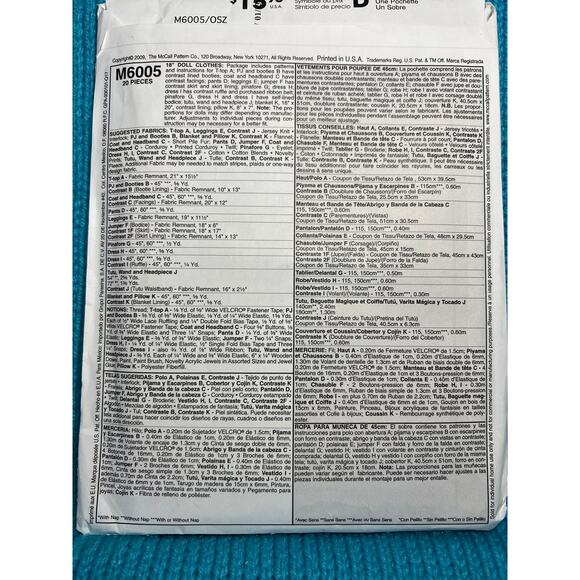 McCalls 6005 pattern 18in Doll clothes dress pajamas tutu jumper coat pants - Picture 3 of 7